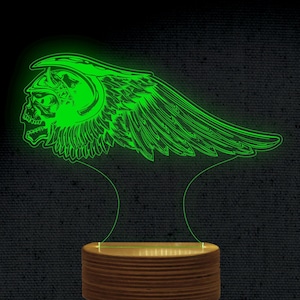 モーターサイクリスト スタイル 3D イリュージョン アクリル ホログラム ナイト LED ランプ レーザーカット 彫刻ファイル DXF Glowforge SVG デジタル ファイル 即時ダウンロード