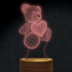 Urso de pelúcia 3D Ilusão Acrílico Holograma Noite Lâmpada Led Corte a Laser Arquivo de Gravura Dxf Glowforge Svg Arquivos Ai de Vetor Digital Download Instantâneo