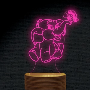Elefante 3D ilusión acrílico holograma noche Led lámpara láser corte grabado archivo Dxf Glowforge Svg Digital Vector Ai Pdf archivo descarga instantánea