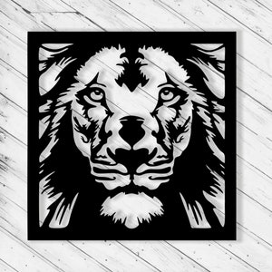 Decoración de pared de león cortada a láser DXF Glowforge Svg xTool D1 CNC Router Corte de vinilo Pegatina de corte de metal Plantilla de silueta Archivos digitales