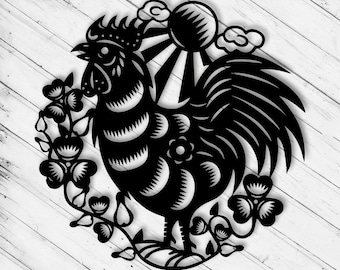 Rooster Wall Art Decor Laser Cut Dxf Glowforge Svg xTool D1 CNC Router Cutting Vinyl Cut Sticker Metal Cut Silhouette Template Digital Files