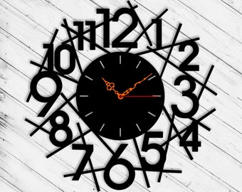 Wall Clock Laser Cut Dxf Glowforge Svg Template CNC Cutting Router Plazma Cut Instant Download Digital Vector Ai Pdf Eps Files