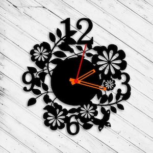 Wanduhr Blumen Laser Cut Dxf Glowforge svg xTool D1 CNC-Schneidefräser Metallschnitt Holzschnitt Plan Vorlage Download Digitale Vektordateien