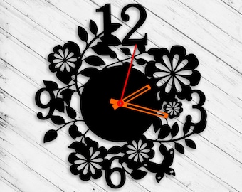 Wall Clock Flowers Laser Cut Dxf Glowforge Svg xTool D1 CNC Cutting Router Metal Cut Wood Cut Plan Template Download Digital Vector Files