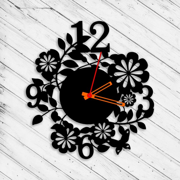 Wall Clock Flowers Laser Cut Dxf Glowforge Svg xTool D1 CNC Cutting Router Metal Cut Wood Cut Plan Template Download Digital Vector Files