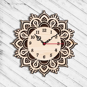 Mandala Wall Clock Laser Cut Dxf Glowforge Svg Template CNC Router Cut xTool D1 Cricut Instant Download Digital Vector Ai Pdf Eps Files