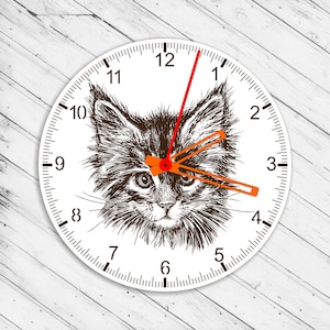 Wanduhr Niedliche Katze Laser Cut Dxf Glowforge svg xTool D1 CNC-Schneidefräser Metallschnitt Holzschnitt Plan Vorlage Download Digitale Vektordateien
