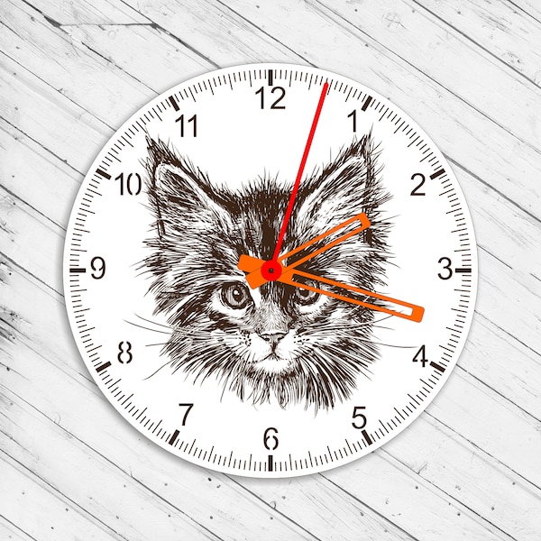 Wall Clock Cute Cat Laser Cut Dxf Glowforge Svg xTool D1 CNC Cutting Router Metal Cut Wood Cut Plan Template Download Digital Vector Files