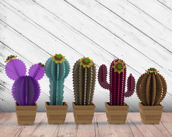 Decorative Cactus Laser Cut Dxf Glowforge Svg xTool D1 File CNC Router Cutting Plan Scroll Saw Template Instant Download Digital Vector File