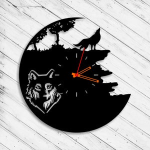 Wolf Wanduhr Laser Cut Dxf Glowforge svg xTool D1 CNC-Schneidefräser Metallschnitt Holzschnitt Plan Vorlage Download Digitale Vektordateien