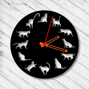 Cat Orologio da parete Taglio laser Dxf Glowforge Svg xTool D1 Router di taglio CNC Modello di piano di taglio del legno tagliato in metallo Scarica file vettoriali digitali