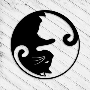 Ying Yang Katze Wall Art Decor Laser Cut Dxf Glowforge SVG xTool D1 CNC Fräser Schneiden Vinyl geschnitten Metall geschnitten Silhouette Vorlage Digitale Dateien