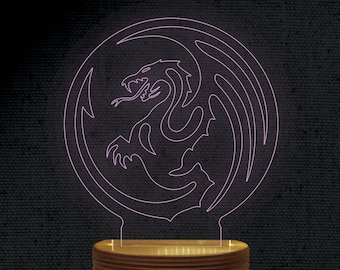 Dragon 3D Illusion Acrylic Hologram Night Led Lamp Laser Cut Engraving File Dxf Glowforge Svg Digital Vector Ai Pdf File Instant Download