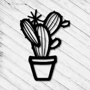Decoración de pared con cactus, corte láser, DXF, Glowforge, SVG, xTool D1, enrutador CNC, corte de vinilo, pegatinas, corte de metal, plantilla de silueta, archivos digitales