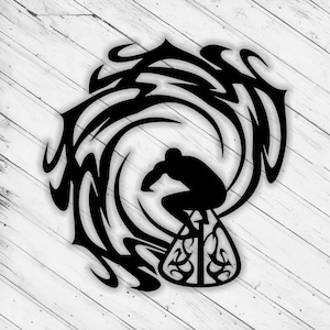 Surfer Laser Cut Dxf Glowforge svg Datei CNC Fräser Wand Kunst Dekor Cricut Muster Papier Handwerk Dekorative Metallplatte Digital Ai Pdf Eps Dateien