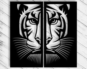 Tiger Wall Art Decor Laser Cut Dxf Glowforge Svg xTool D1 CNC Router Cutting Vinyl Cut Sticker Metal Cut Silhouette Template Digital Files