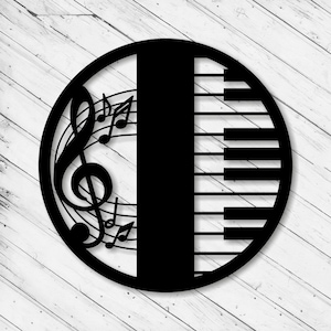 Piano Wall Art Decor Laser Cut Dxf Glowforge Svg xTool D1 CNC Router snijden Vinyl Cut Sticker Metal Cut silhouet sjabloon digitale bestanden
