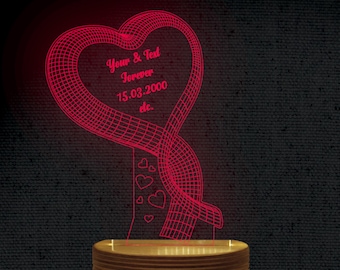 Heart 3D Illusion Acrylic Hologram Night Led Lamp Laser Cut Engraving File Dxf Glowforge Svg Digital Vector Ai Pdf Files  Instant Download