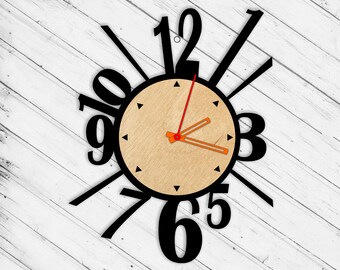 Wall Clock Laser Cut Dxf Glowforge Svg xTool D1 CNC Cutting Router Metal Cut Wood Cut Plan Template Download Digital Vector Ai Eps Cdr Files