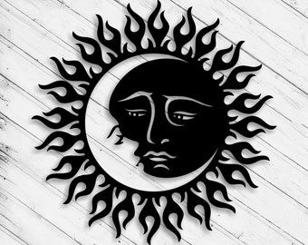 Moon and Sun Wall Art Decor Laser Cut Dxf Glowforge Svg xTool D1 CNC Router Cutting Vinyl Cut Sticker Metal Cut Silhouette Template Files