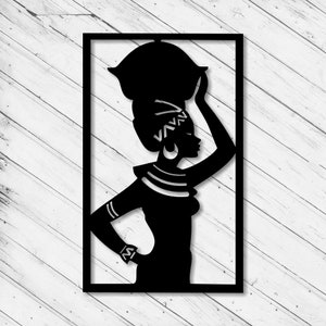 Afrikanische Frauen Wand Kunst Dekor Laser Schnitt Dxf Glowforge svg xTool D1 CNC Fräser Schneiden Vinyl Schnitt Metall Schnitt Silhouette Vorlage Digitale Dateien