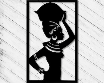 African Women Wall Art Decor Laser Cut Dxf Glowforge Svg xTool D1 CNC Router Cutting Vinyl Cut Metal Cut Silhouette Template Digital Files