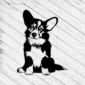 Corgis Hund Laser Cut Dxf Glowforge SVG xTool Datei Wand Kunst Dekor Muster CNC Fräser Schneiden Dekorative Metallschnitt Download Digitale Datei