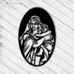 Decorazione murale della Vergine Maria, taglio laser DXF, Glowforge SVG, xTool, router CNC, vinile adesivo tagliato, silhouette in metallo, modello, file digitale