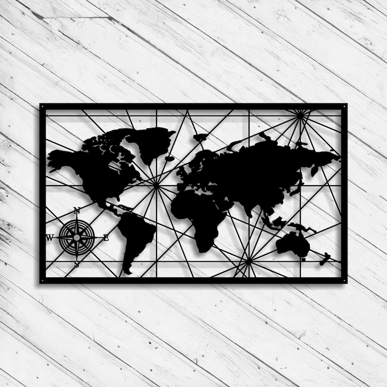 World Map Wall Art Decor Laser Cut Dxf Svg Xtool CNC Etsy