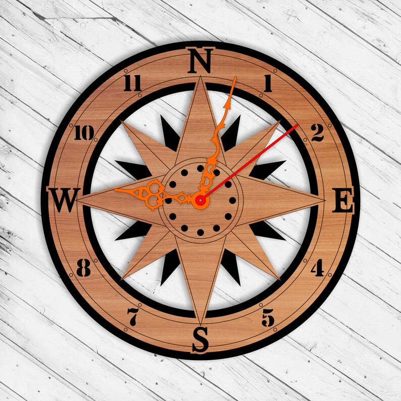 Compass Wall Clock Template Laser Cut Dxf Glowforge Svg CNC Router ...