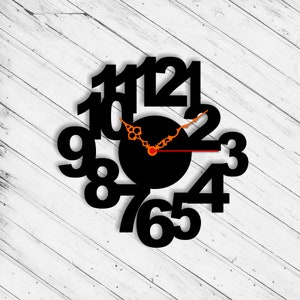 Orologio da parete con numeri, taglio laser DXF, Glowforge SVG, router di taglio CNC, taglio al plasma, seghetto alternativo, Cricut, download istantaneo di file PDF vettoriali digitali EPS.