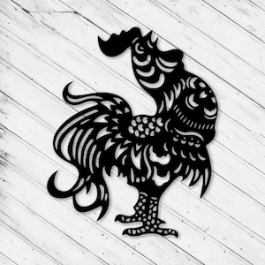 Hahn Wand Kunst Dekor Laser Schnitt Dxf Glowforge svg xTool D1 CNC Fräser Schneiden Vinyl Schnitt Aufkleber Metall Schnitt Silhouette Vorlage Digitale Dateien