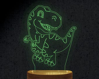 Dinosaur 3D Illusion Acrylic Hologram Night Led Lamp Laser Cut Engraving File Dxf Glowforge Svg Digital Vector Ai Pdf File Instant Download
