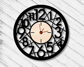 Wall Clock Laser Cut Dxf Glowforge Svg Template CNC Cutting Router Scroll Saw Cricut Instant Download Digital Vector Ai Pdf Eps Files