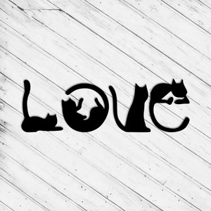 Liebe Katze Wand Kunst Dekor Laser Cut Dxf Glowforge svg xTool D1 CNC Fräser Schneiden Vinyl Schnitt Aufkleber Metall Schnitt Silhouette Vorlage Digitale Datei