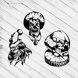 Paquete de payaso malo cortado con láser, archivo DXF Glowforge SVG, plantilla de silueta Cricut, patrón, corte de vinilo, enrutador CNC, descarga de archivos digitales