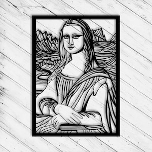 Mona Lisa Wand Kunst Dekor Laser Schnitt Dxf Glowforge SVG xTool CNC Fräser Schneiden Vinyl Schnitt Aufkleber Metall Schnitt Silhouette Vorlage Digitale Dateien
