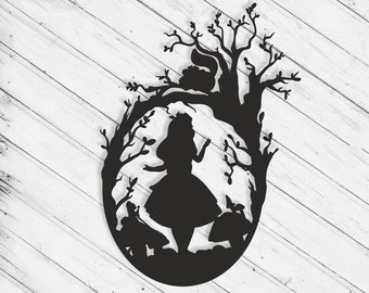 Alice in Wonderland Wall Art Laser Cut Engraving Dxf Glowforge Svg xTool Cricut Metal Cut Paper Craft Silhouette Instant Digital Vector File