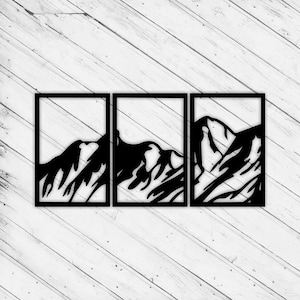 Dekoracja ścienna Mountain Panel Laser Cut Dxf Glowforge Svg xTool D1 CNC Router Cięcie winylu Naklejka Cięcie metalu Sylwetka Pliki cyfrowe