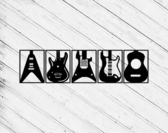 Guitars Wall Art Decor Laser Cut Dxf Glowforge Svg xTool D1 CNC Router Cutting Vinyl Cut Sticker Metal Cut Silhouette Template Digital Files