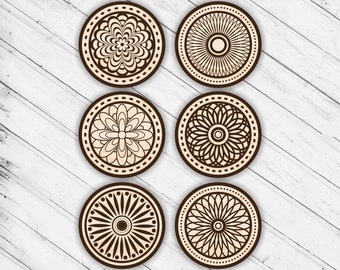 Coaster Bundle Laser Cut Dxf Glowforge Svg Template CNC Cutting Router Cut Engraving Cricut Instant Download Digital Vector Ai Pdf Eps Files