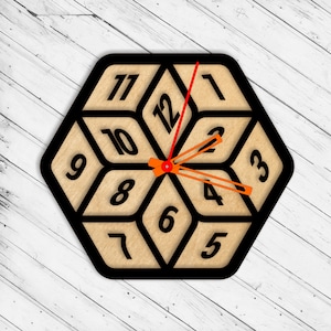 Kubische Wanduhr Laser Cut Dxf Glowforge svg xTool D1 CNC-Schneidefräser Metallschnitt Holzschnitt Plan Vorlage Download Digitale Vektordateien