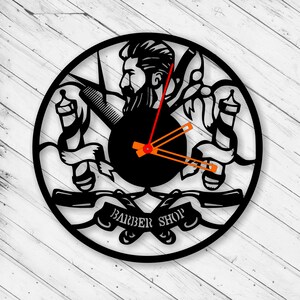 Reloj de pared para barbería, corte láser, DXF, Glowforge, SVG, xTool, D1, plantilla, corte CNC, enrutador, descarga instantánea, archivos digitales, vector, AI, PDF, EPS