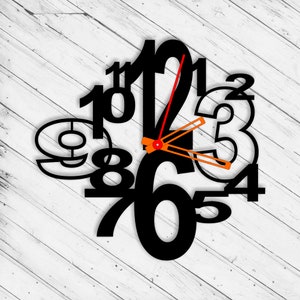 Orologio da parete numerico taglio laser Dxf Glowforge Svg xTool D1 CNC taglio router metallo taglio legno piano modello download file vettoriali digitali