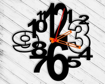Wall Clock Numeric Laser Cut Dxf Glowforge Svg xTool D1 CNC Cutting Router Metal Cut Wood Cut Plan Template Download Digital Vector Files