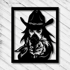 Cowgirl Wand Kunst Dekor Laser Cut Dxf Glowforge svg xTool D1 CNC Fräser Schneiden Vinyl Schnitt Aufkleber Metall Schnitt Silhouette Vorlage Digitale Dateien