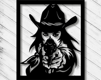 Cowgirl Wall Art Decor Laser Cut Dxf Glowforge Svg xTool D1 CNC Router Cutting Vinyl Cut Sticker Metal Cut Silhouette Template Digital Files