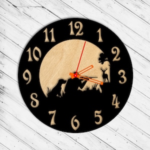 Hirsch jagen Wanduhr Laser Cut Dxf Glowforge svg xTool CNC Plotterfräser Metallschnitt Holzschnitt Plan Vorlage Download Digitale Vektordateien