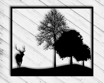 Deer Laser Cut Dxf Glowforge Svg xTool D1 File Wall Art Decor Pattern CNC Router Cutting Decorative Metal Plazma Cut Download Digital Files