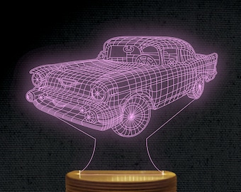 Antiqu Car 3D Illusion Acrylic Hologram Night Led Lamp Laser Cut Engraving File Dxf Glowforge Svg Digital Vector Files Instant Download